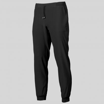 Pantaloni tipo jogger unisex, con mezzo elastico sul retro in vita, coulisse per regolare e fondo skinny con polsino.